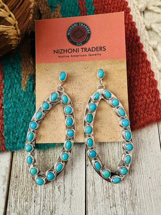 Handcrafted Sterling Silver & Turquoise Cluster Dangle Earrings