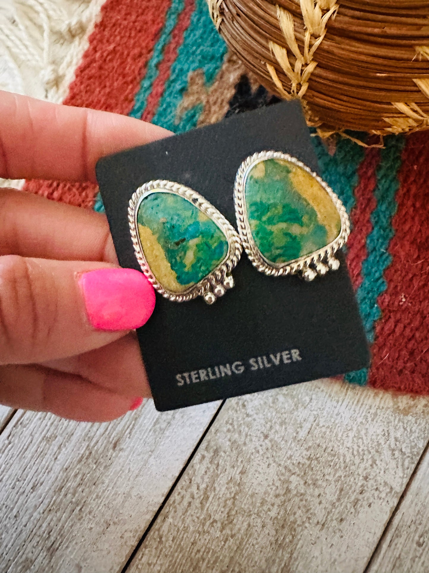 Handcrafted Turquoise & Sterling Silver Post Earrings