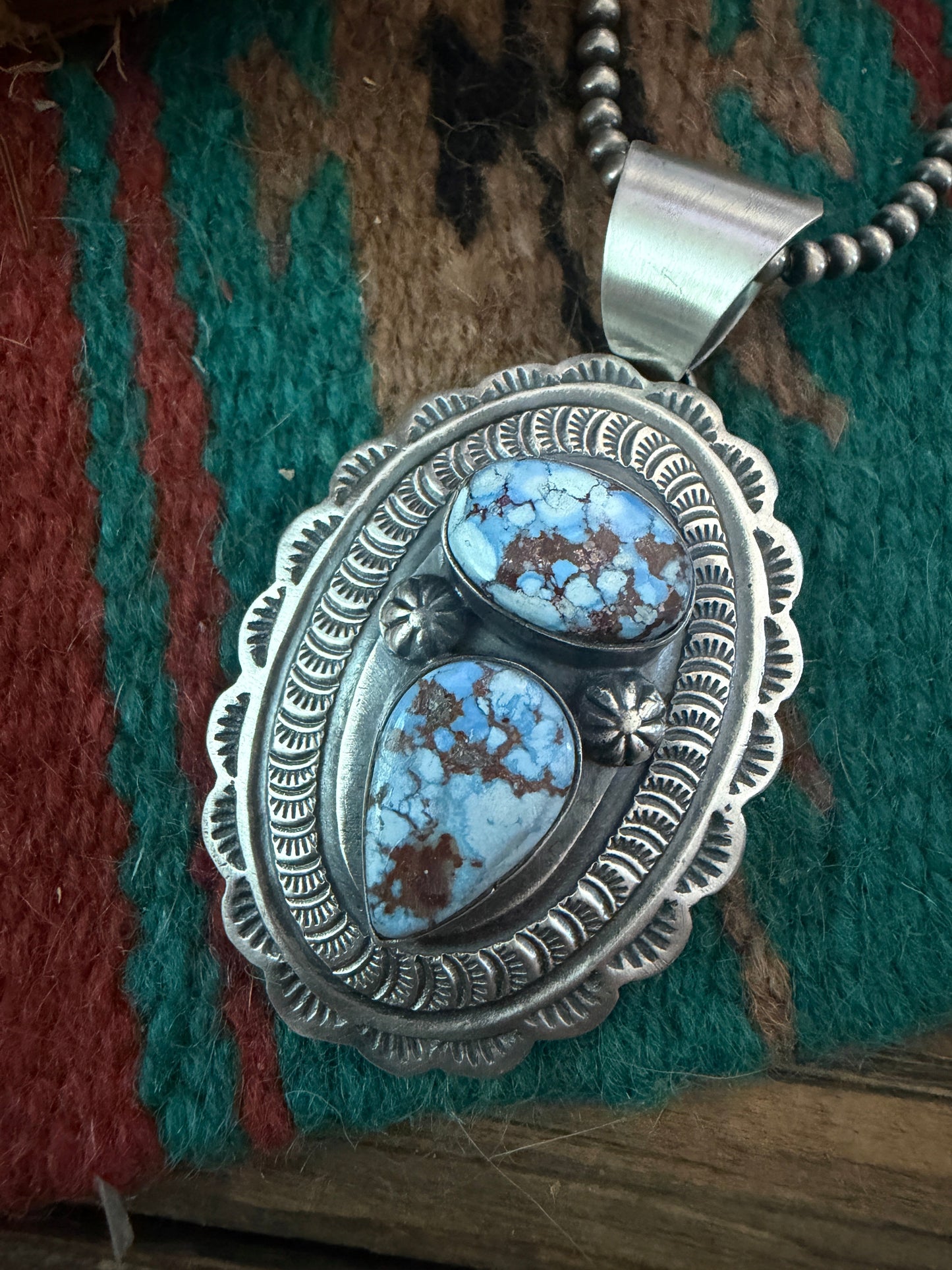 Handcrafted Sterling Silver & Golden Hills Turquoise Concho Pendant by Chimney Butte