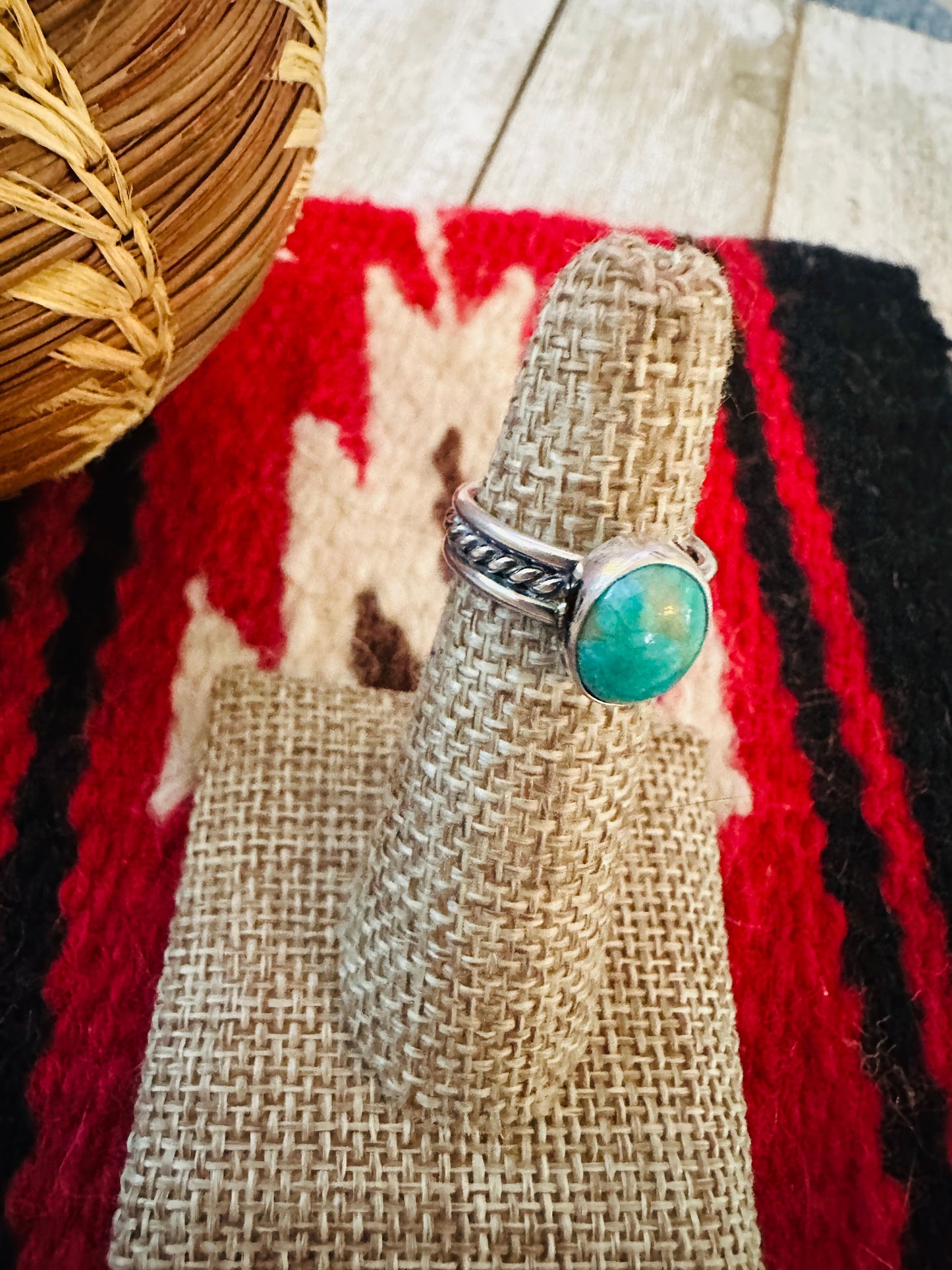 Handcrafted Turquoise & Sterling Silver Ring Size 4.5