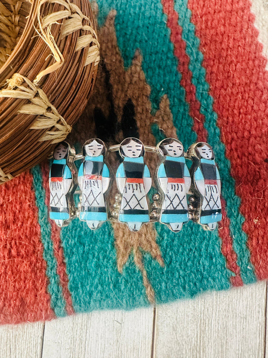 Handcrafted Sterling Silver & Multi Stone Inlay Maiden Girl Cuff Bracelet D