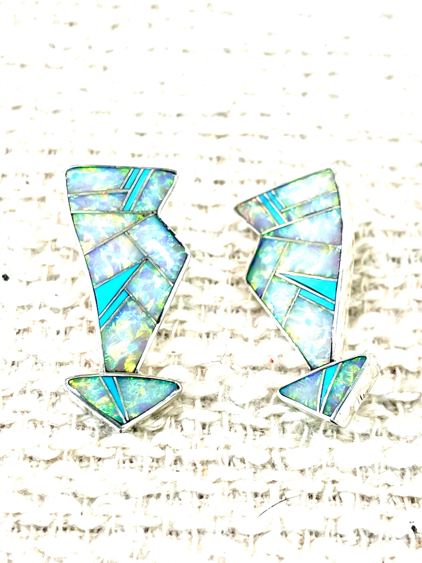 Beautiful Handmade Sterling Silver, Fire Opal & Turquoise Arrow Earrings