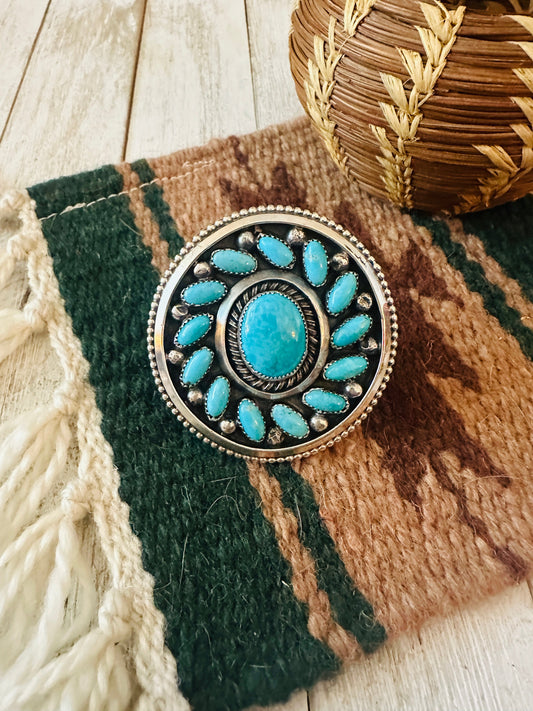 Handcrafted Sterling Silver & Kingman Turquoise Adjustable Ring