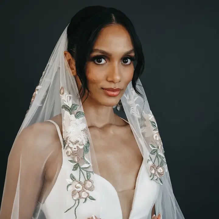 The Freya, Sage and Blush Floral Wedding Veil