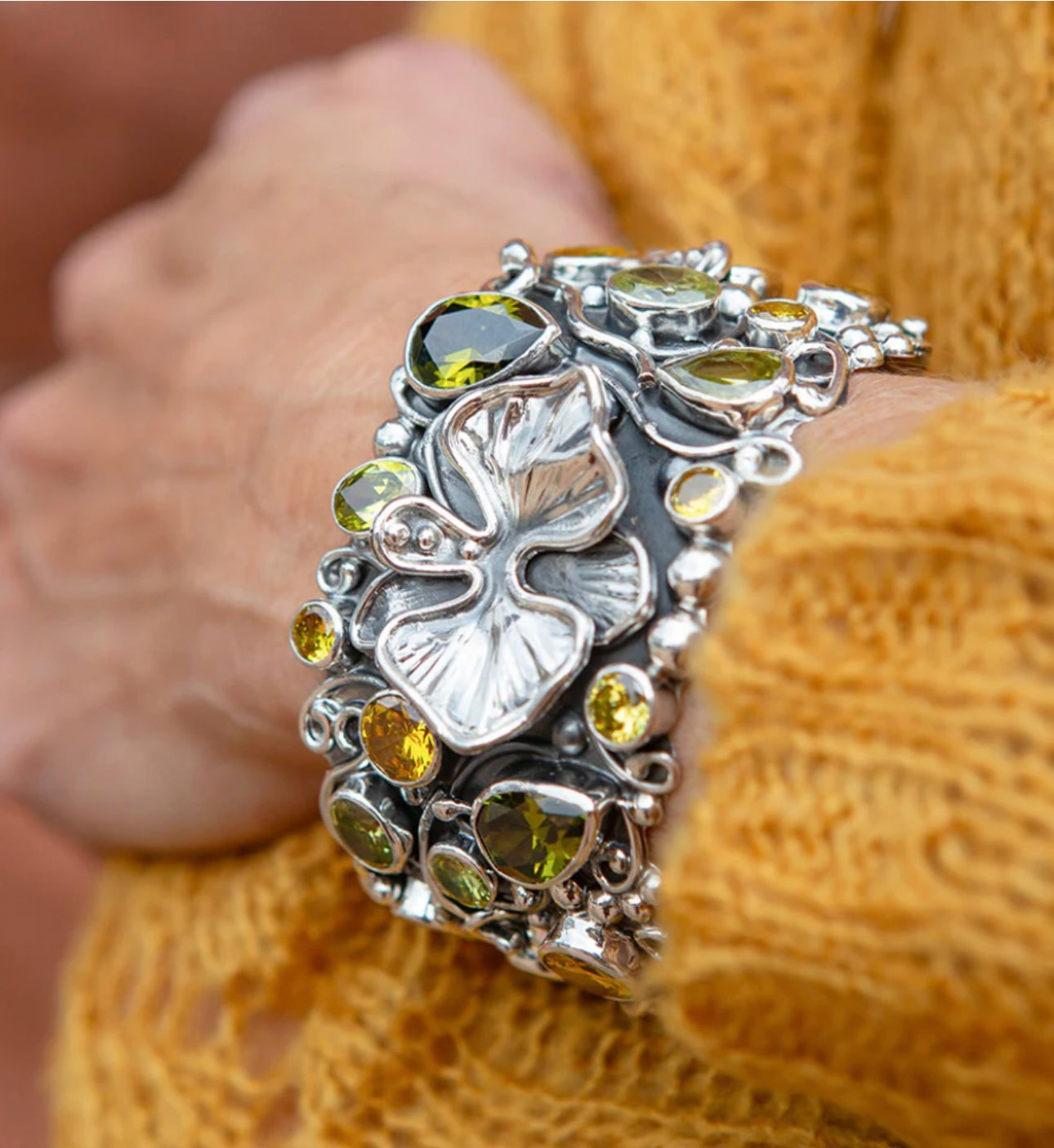 Orchid Sterling Silver Cuff with Crystals
