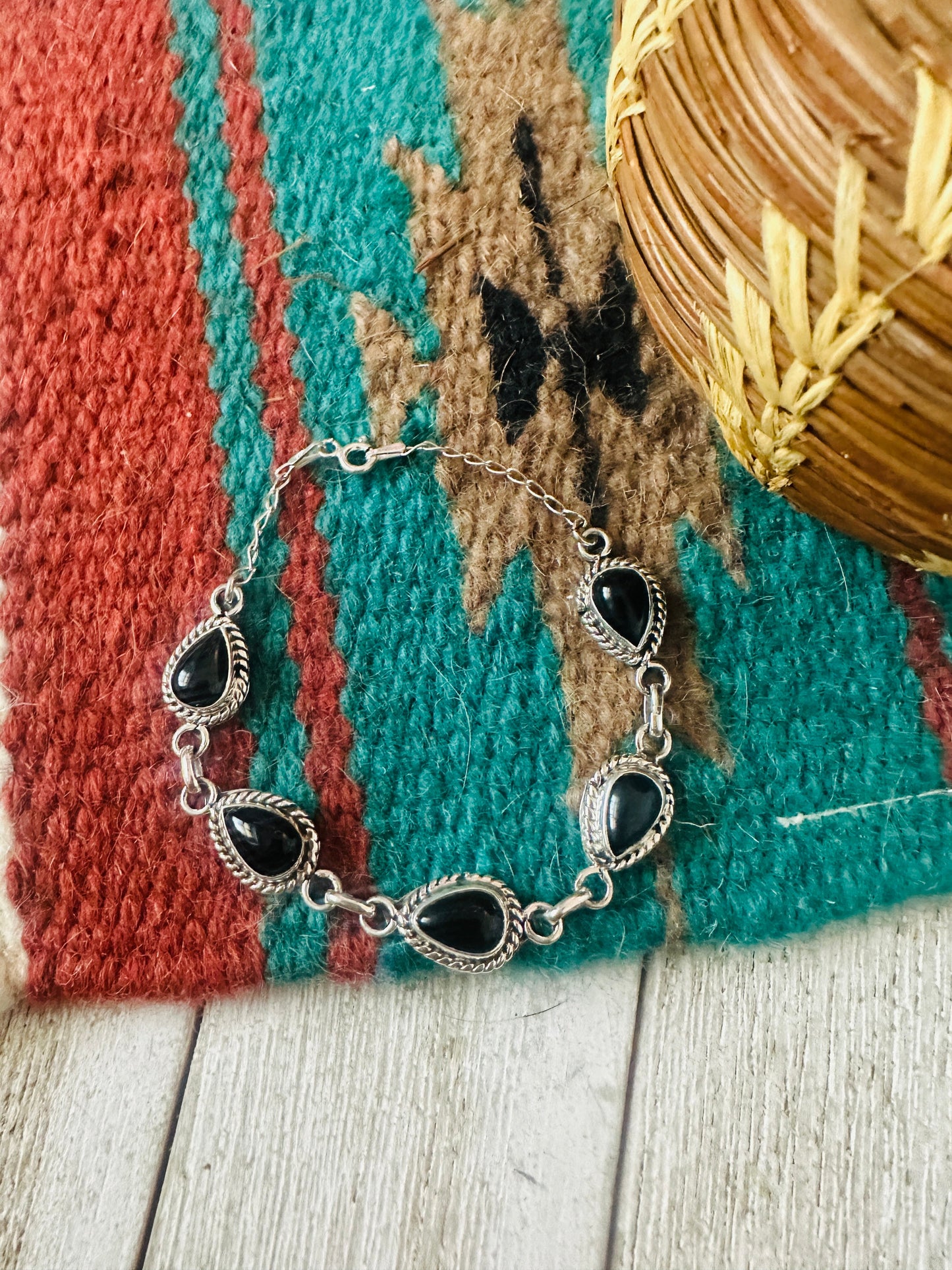 Handcrafted Onyx & Sterling Silver Link Bracelet