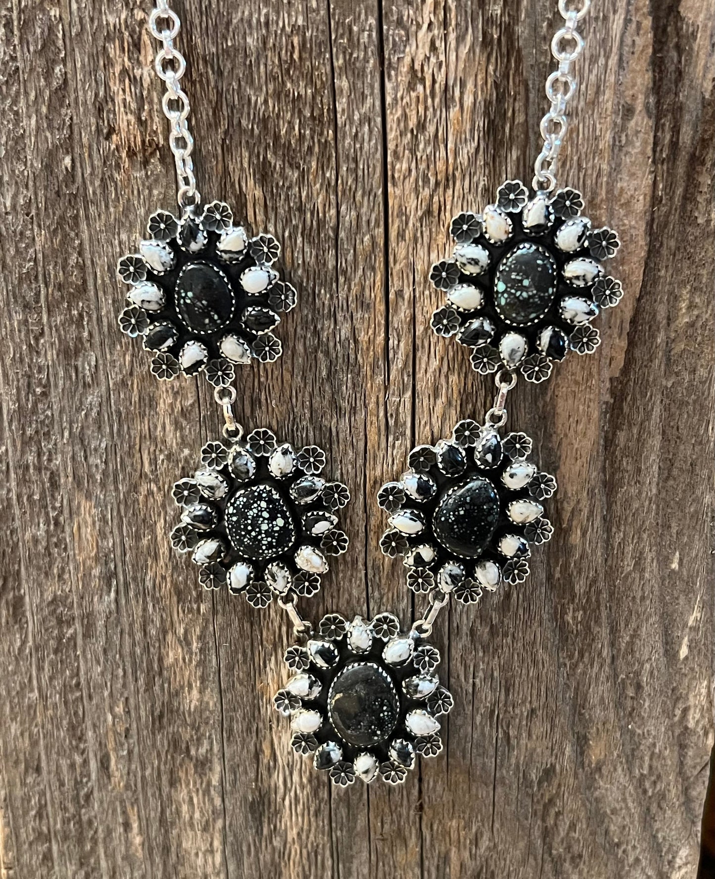 Handmade Newlander Turquoise & White Buffalo Sterling Silver Drop Necklace