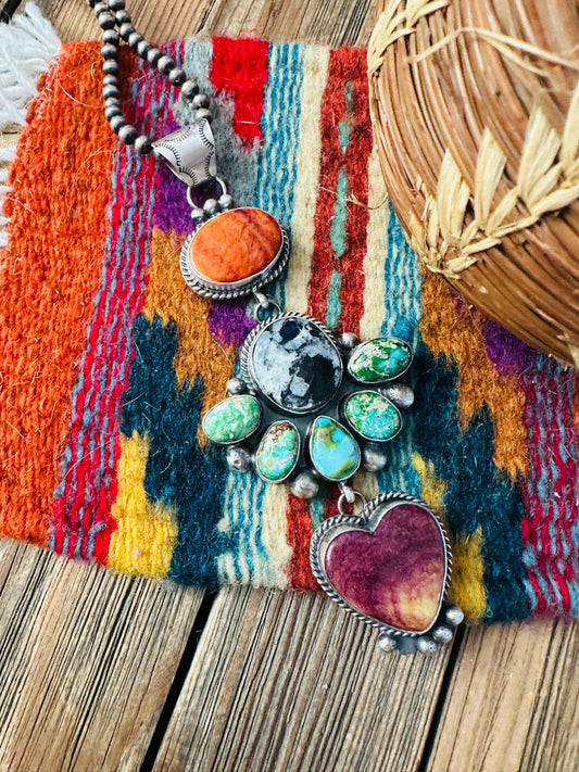 Handcrafted Sterling Silver and Multi Stone Cluster Pendant by Vicky Hicks