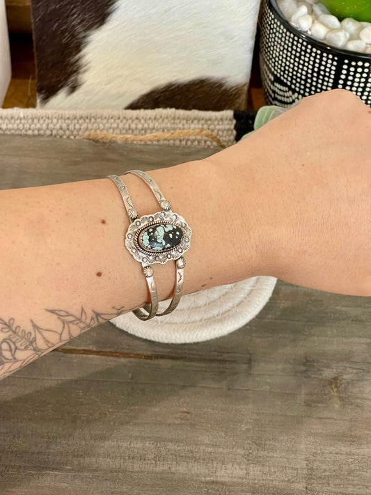 Nizhoni Handmade Sterling Silver & Number 8 Turquoise Adjustable Cuff Bracelet