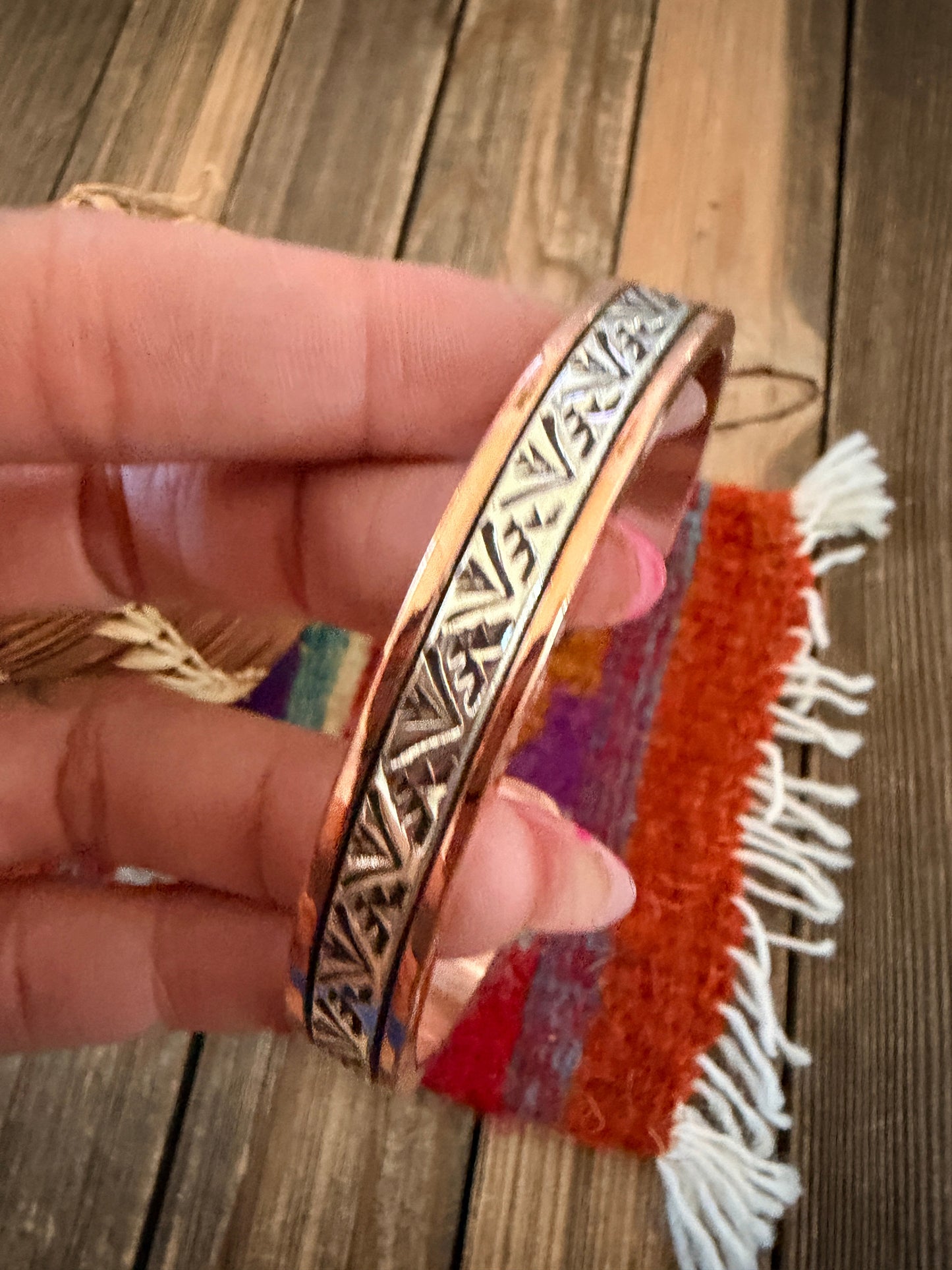 Handcrafted Copper & Sterling Silver Cuff Bracelet by Wylie Secatero