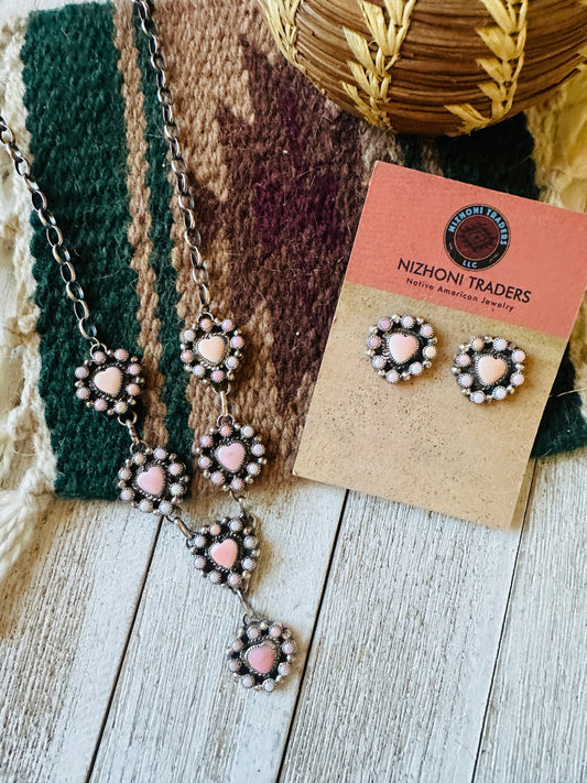 Handcrafted Queen Pink Conch & Sterling Silver Heart Necklace Set