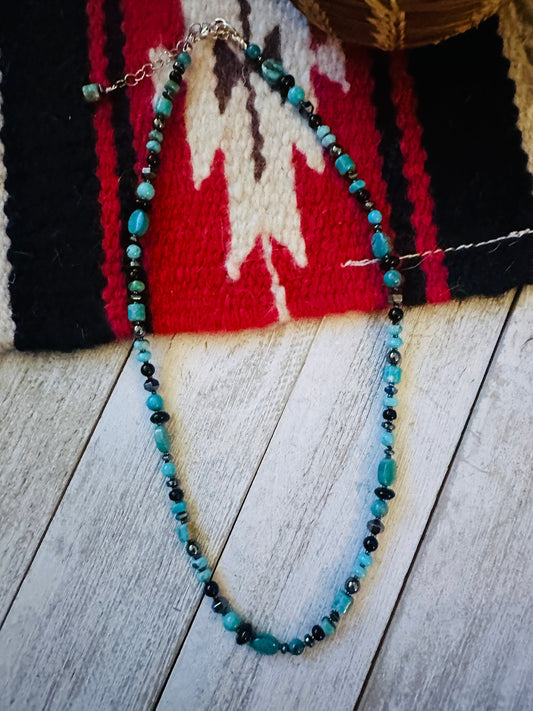 Handcrafted Multi Stone & Sterling Silver 16” Beaded Necklace