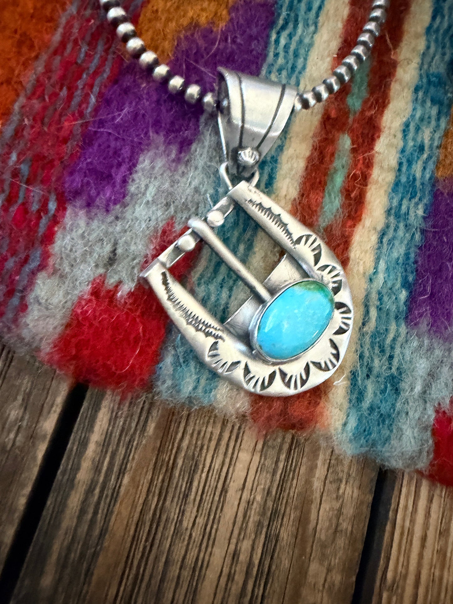 Handcrafted Sterling Silver & Turquoise Belt Buckle Pendant by Leroy James