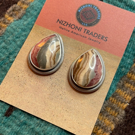 Handcrafted Sterling Silver & Rhodochrosite Stone Post Earrings