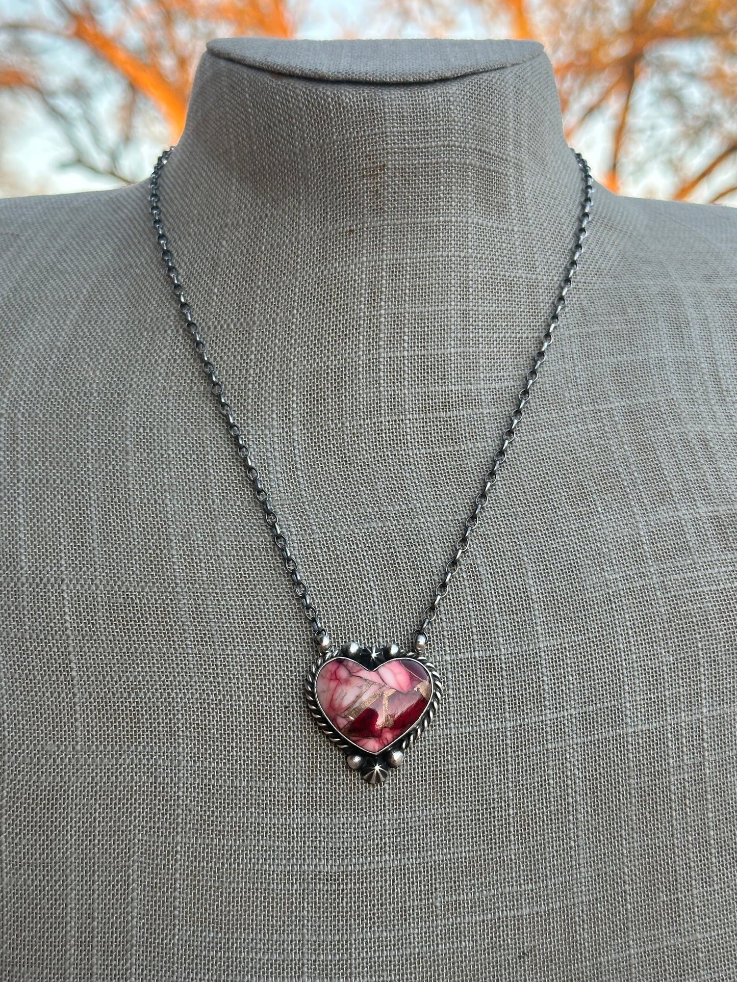 Handcrafted Rose Dahlia & Sterling Silver Heart Necklace