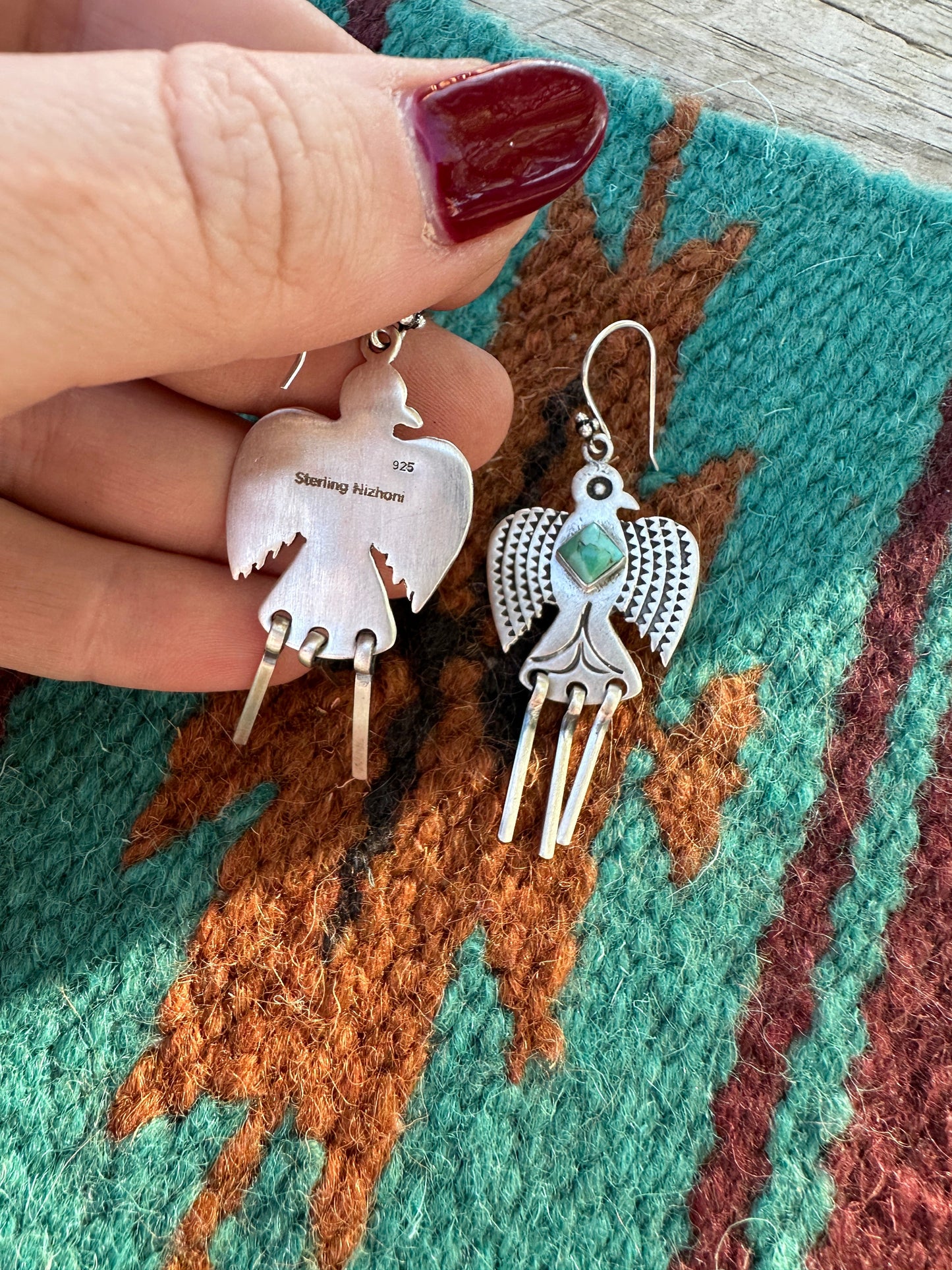 Handmade Turquoise & Sterling Silver Thunderbird Dangle Earrings