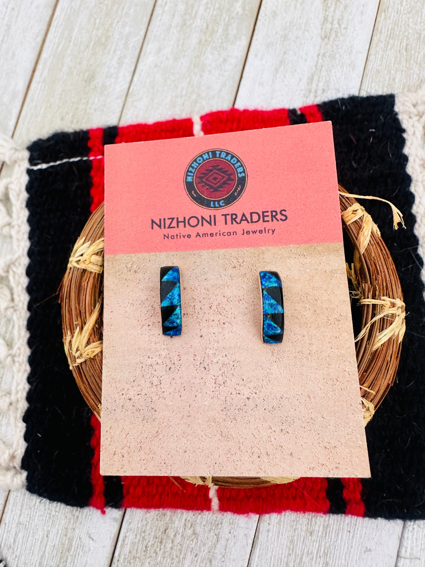 Handcrafted Opal, Onyx & Sterling Silver Inlay Hoop Earrings
