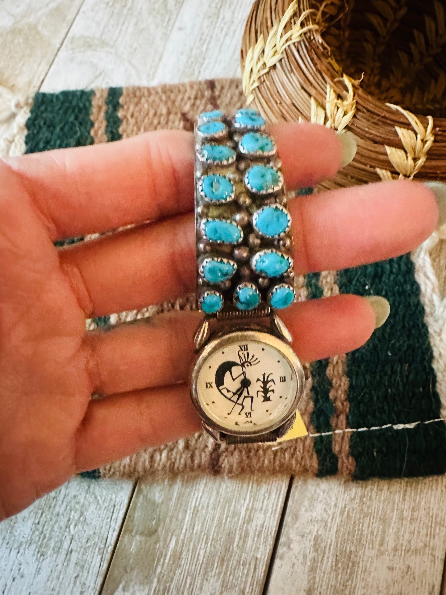 Old Pawn Vintage Handcrafted Turquoise & Sterling Silver Watch-