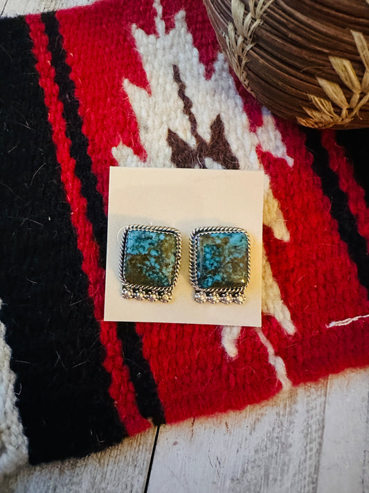 Handcrafted Kingman Web Turquoise & Sterling Silver Post Earrings