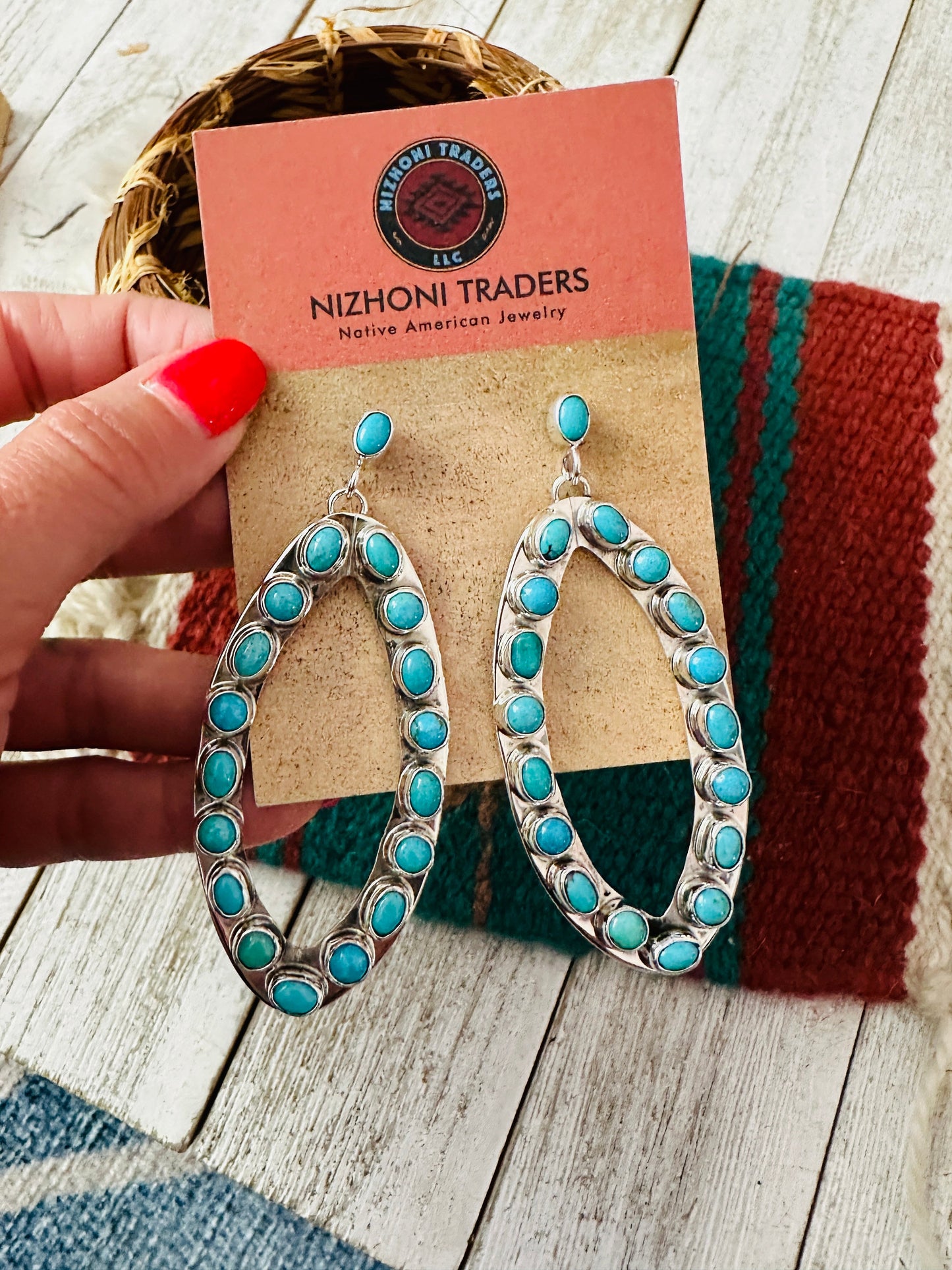 Handcrafted Sterling Silver & Turquoise Cluster Dangle Earrings