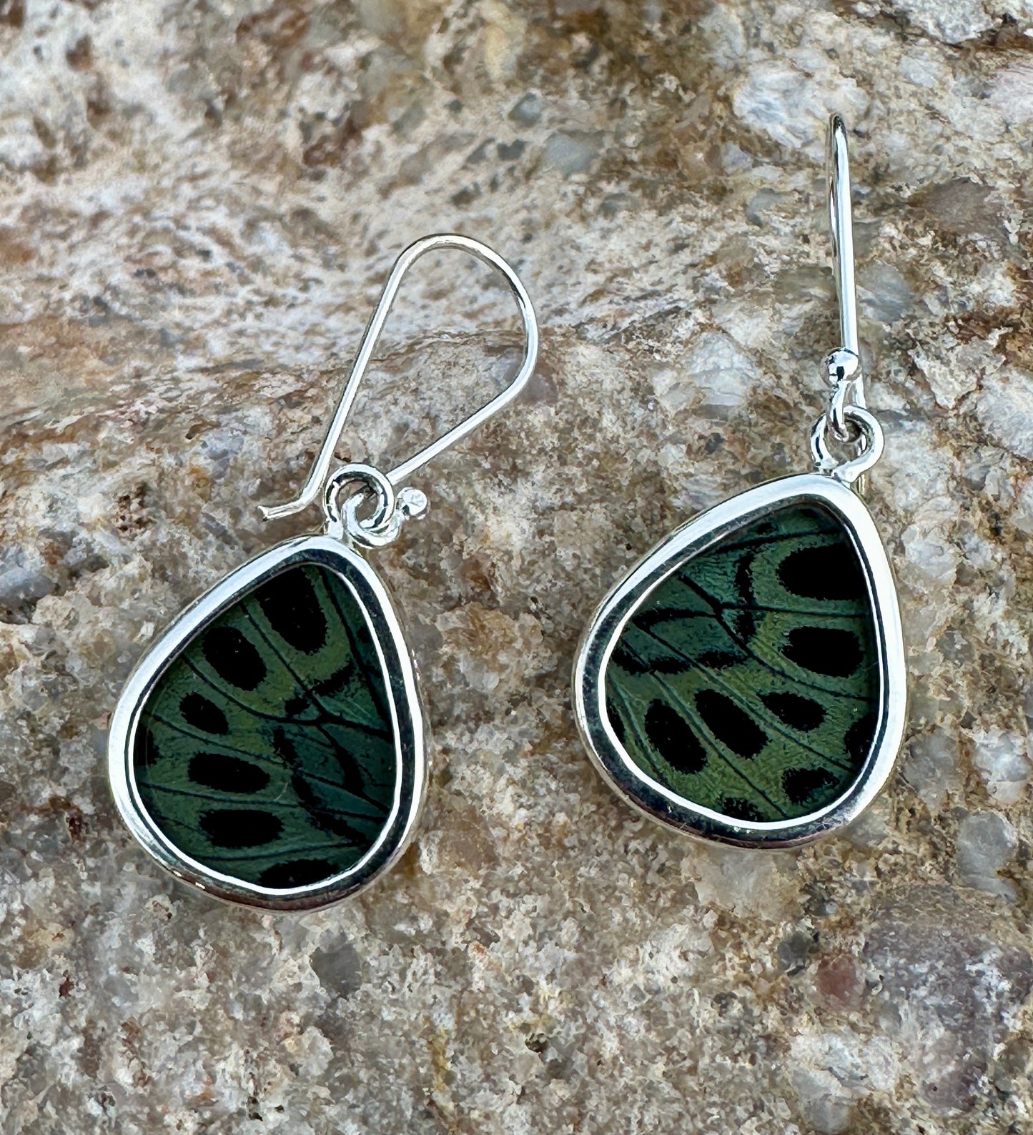 Malachite Butterfly Dangle Sterling Silver Earrings