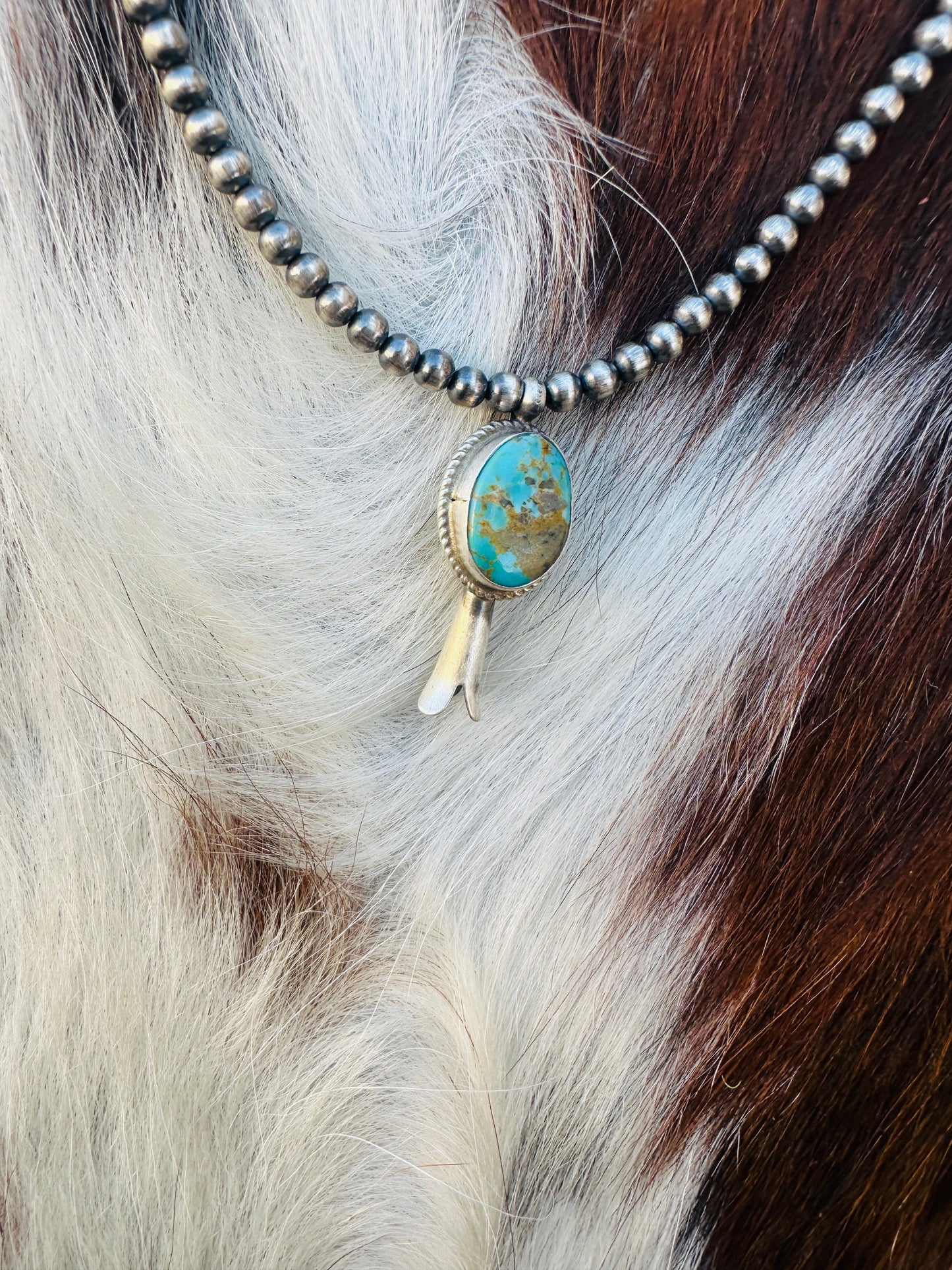 Handcrafted Turquoise & Sterling Silver Beaded Blossom Necklace
