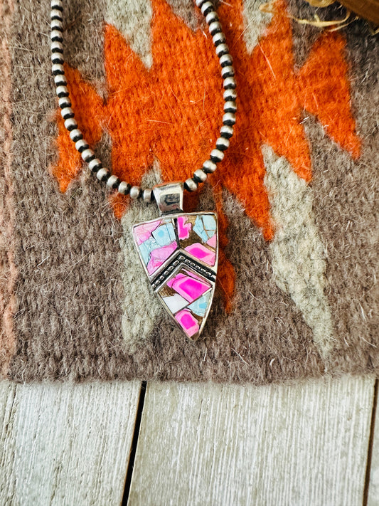 Handcrafted Cotton Candy & Sterling Silver Inlay Pendant