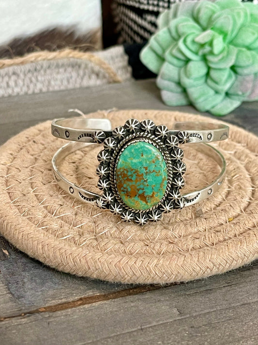 Handmade Sterling Silver & Royston Turquoise Cuff Bracelet