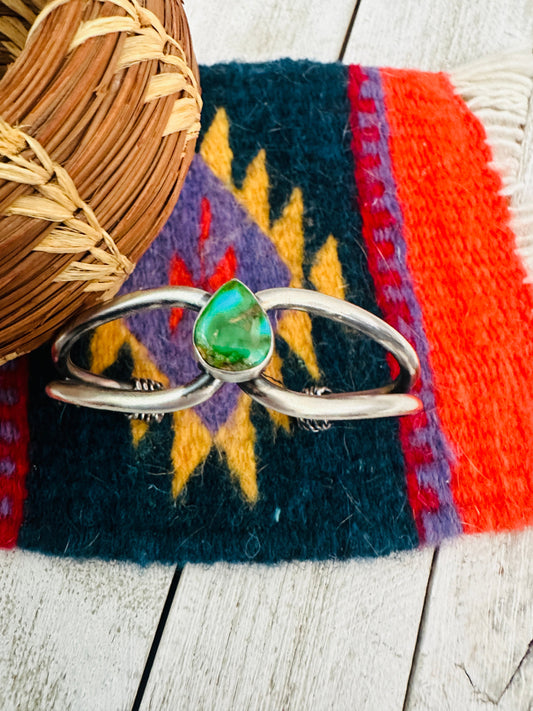 Handcrafted Sonoran Gold Turquoise & Sterling Silver Cuff Bracelet