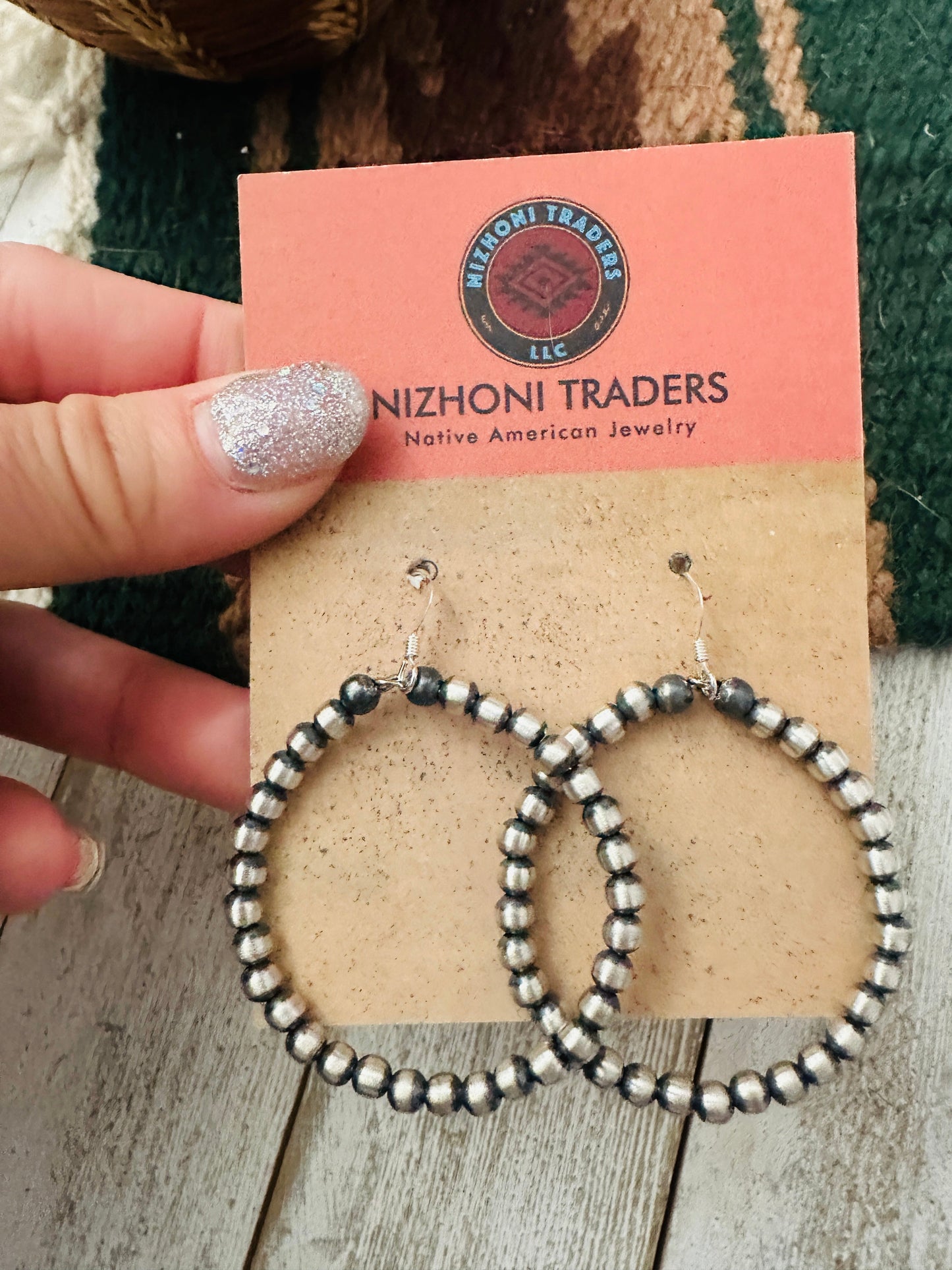 Handcrafted Sterling Silver Pearl Beaded Dangle Hoop Earrings