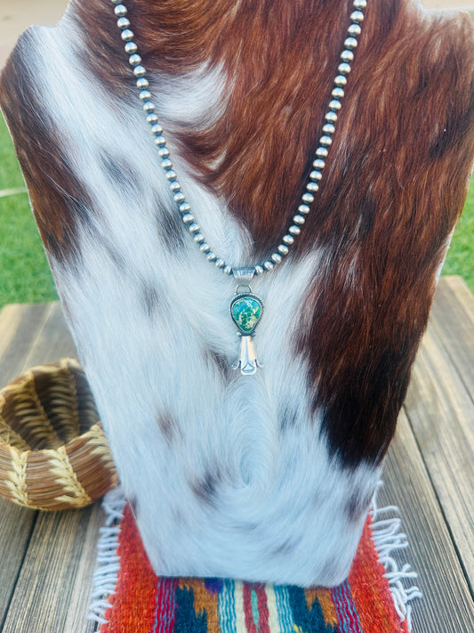 Handcrafted Turquoise & Sterling Silver Beaded Blossom Necklace