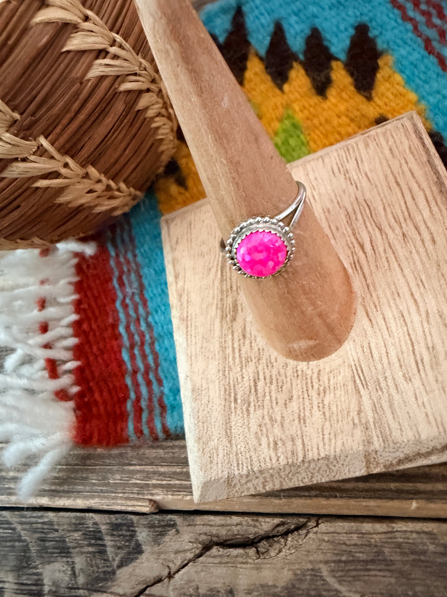 Handcrafted Hot Pink Opal & Sterling Silver Ring