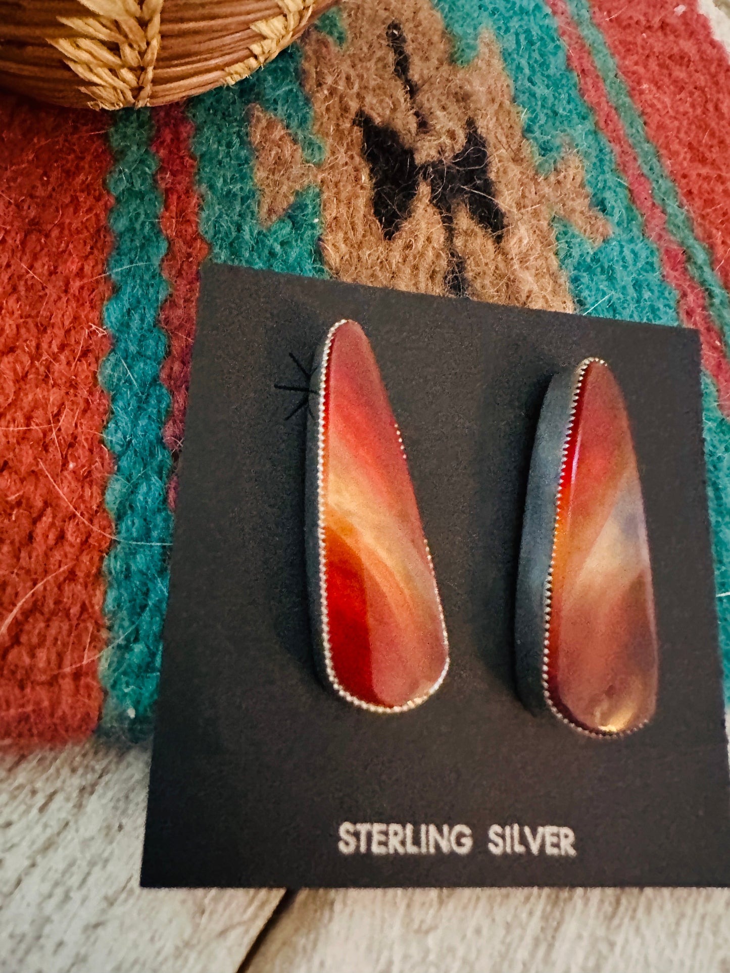 Handcrafted Jasper Sterling Silver Post Earrings Signed