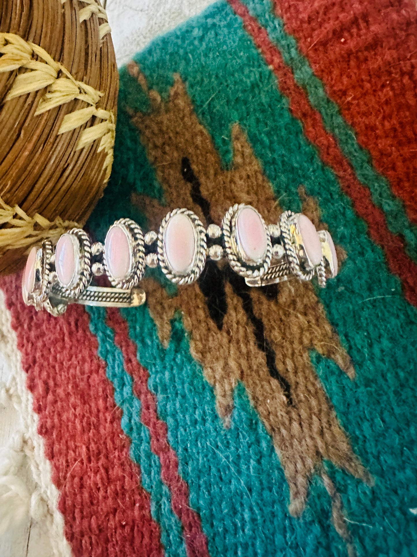 Handcrafted Queen Pink Conch Shell & Sterling Silver Cuff Bracelet