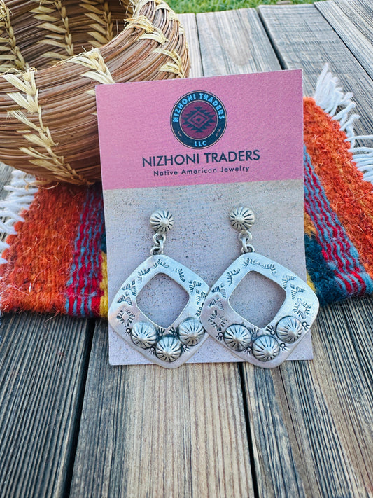 Handcrafted Sterling Silver Concho Dangle Earrings