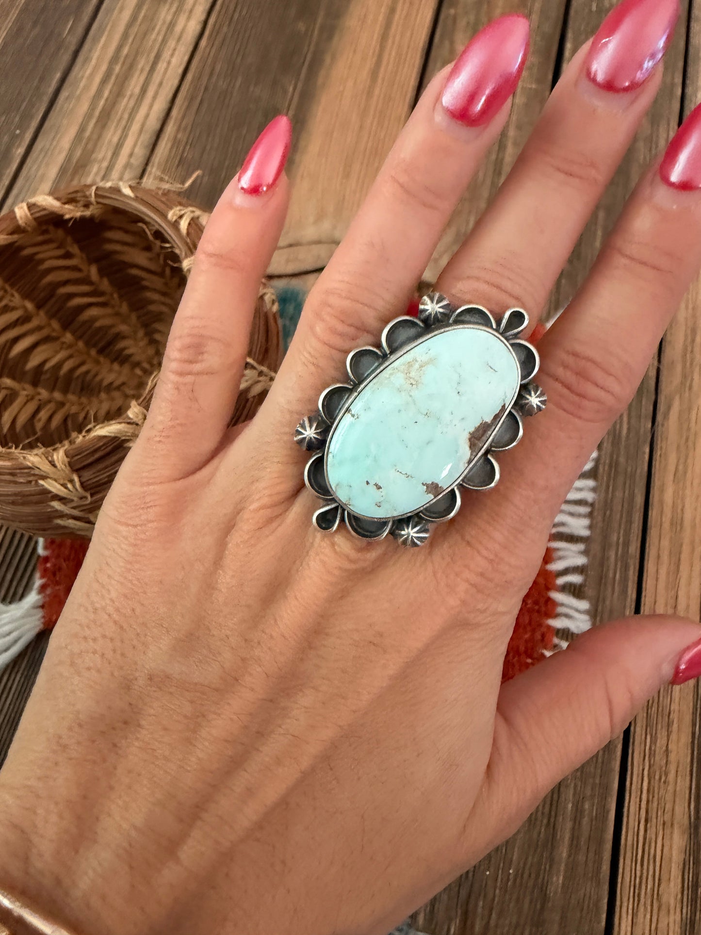 Handcrafted Dry Creek Turquoise & Sterling Silver Ring Size 7.75 by Jameson Garcia
