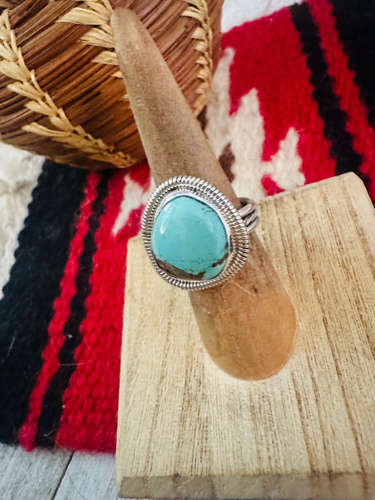 Handcrafted Sterling Silver & Turquoise Ring Size 5