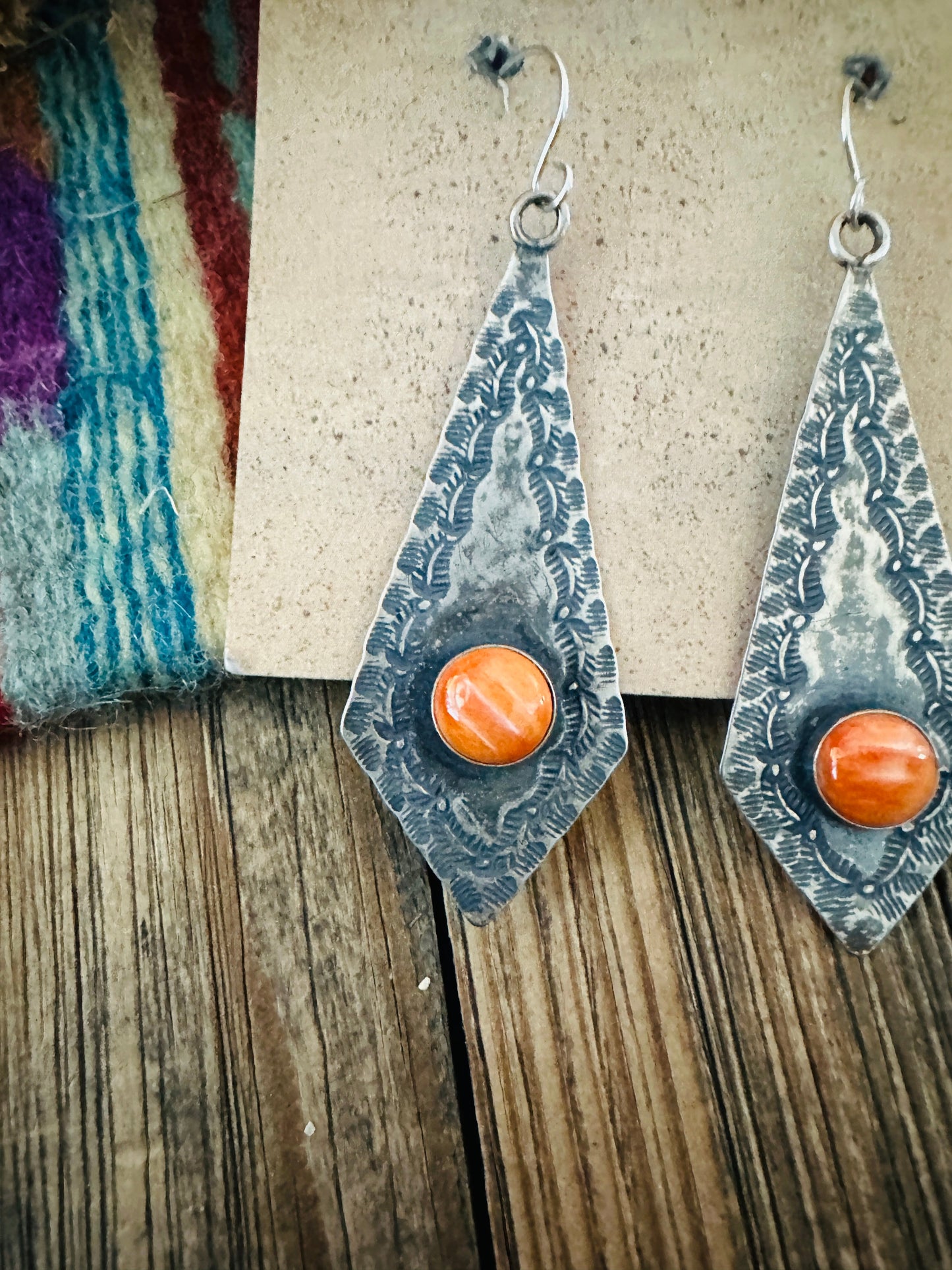 Handcrafted Orange Spiny & Sterling Silver Dangle Earrings