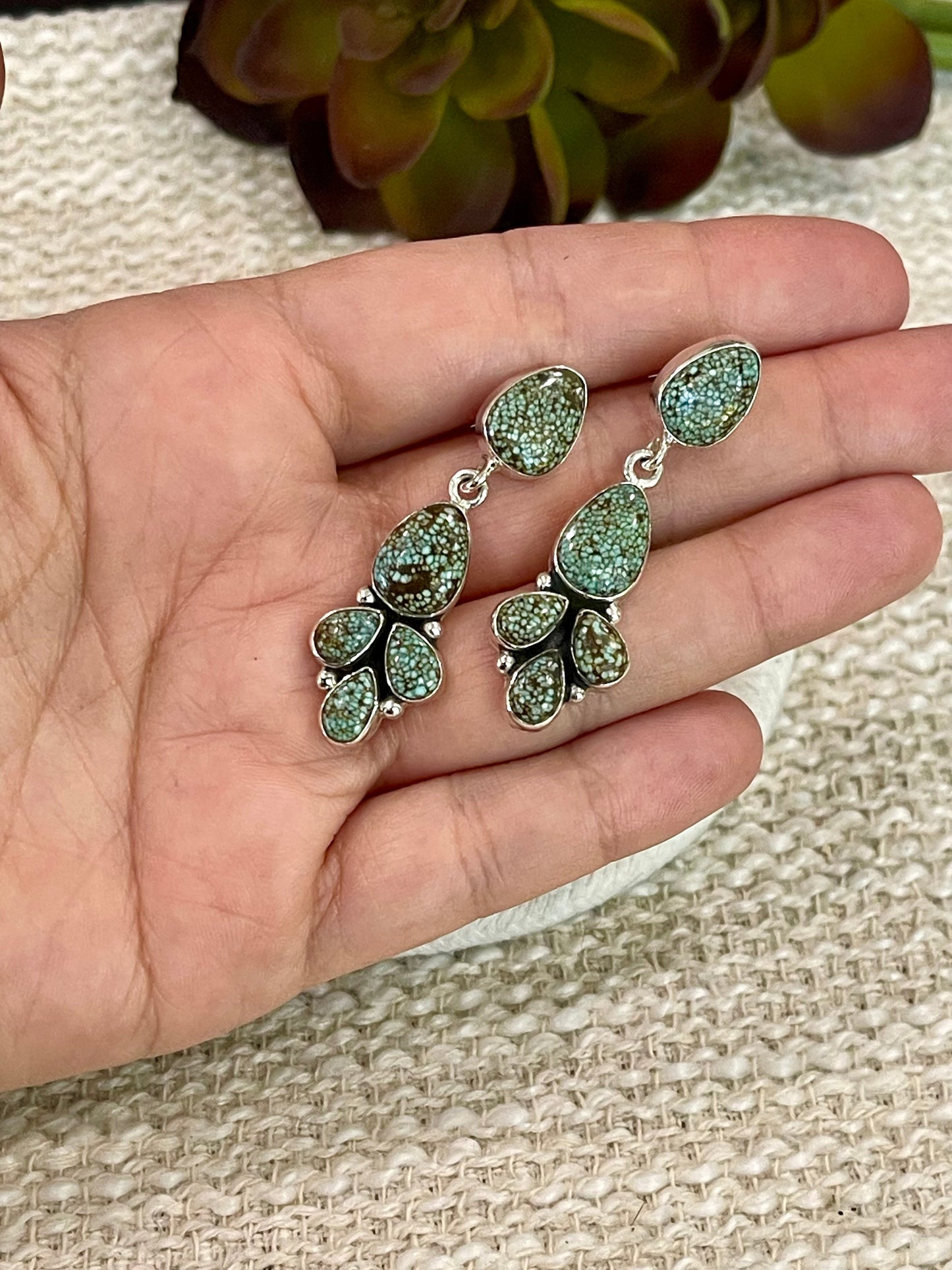 Handmade Sterling Silver Number 8 Turquoise Post Dangle Earrings with Signed Nizhoni