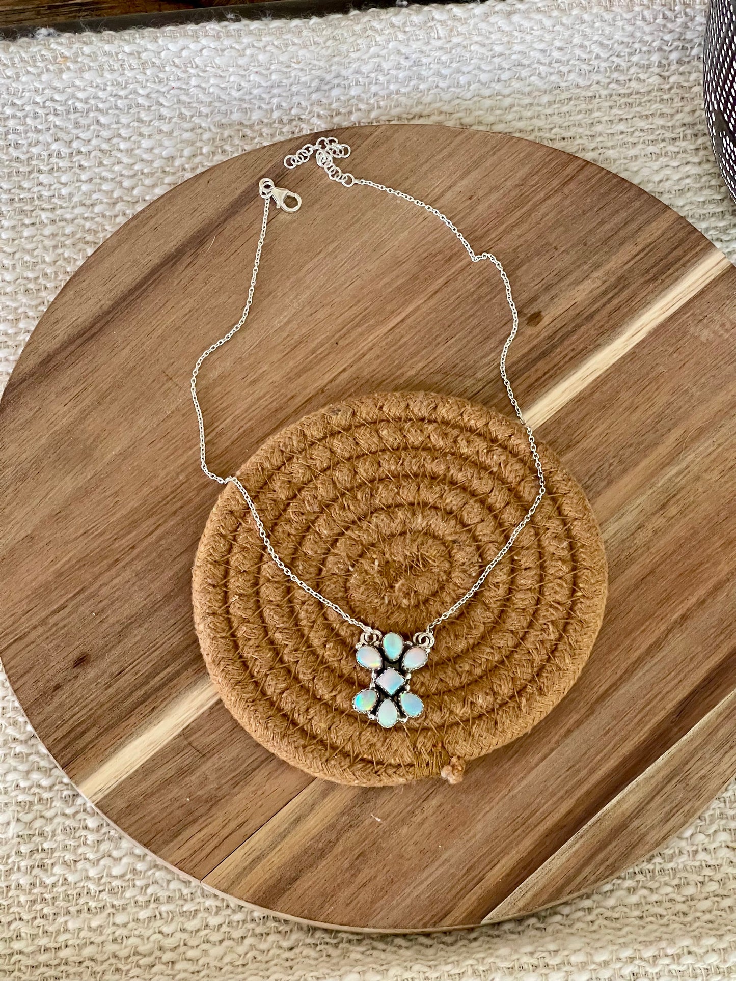 Handcrafted Sterling Silver & Light Blue Fire Opal Cluster Necklace