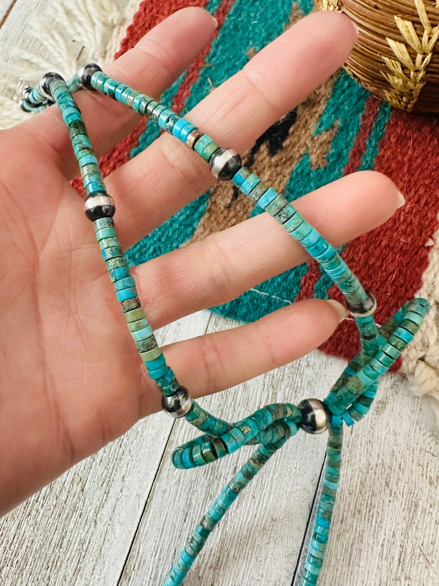 Handcrafted Sterling Silver & Turquoise Pearl Beaded Bow Tie Necklace 20”