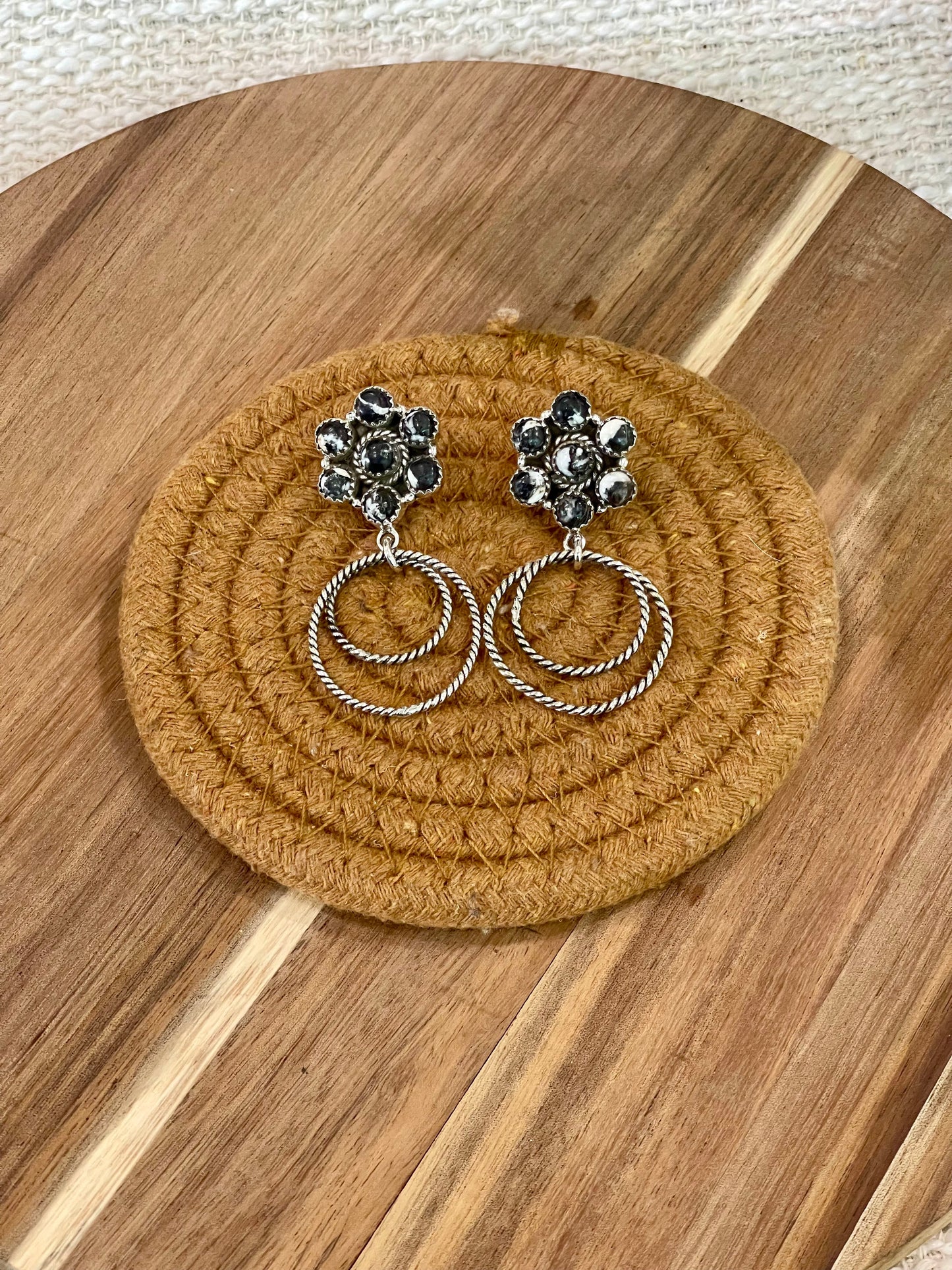 Handcrafted Sterling Silver & White Buffalo Post Hoop Earrings