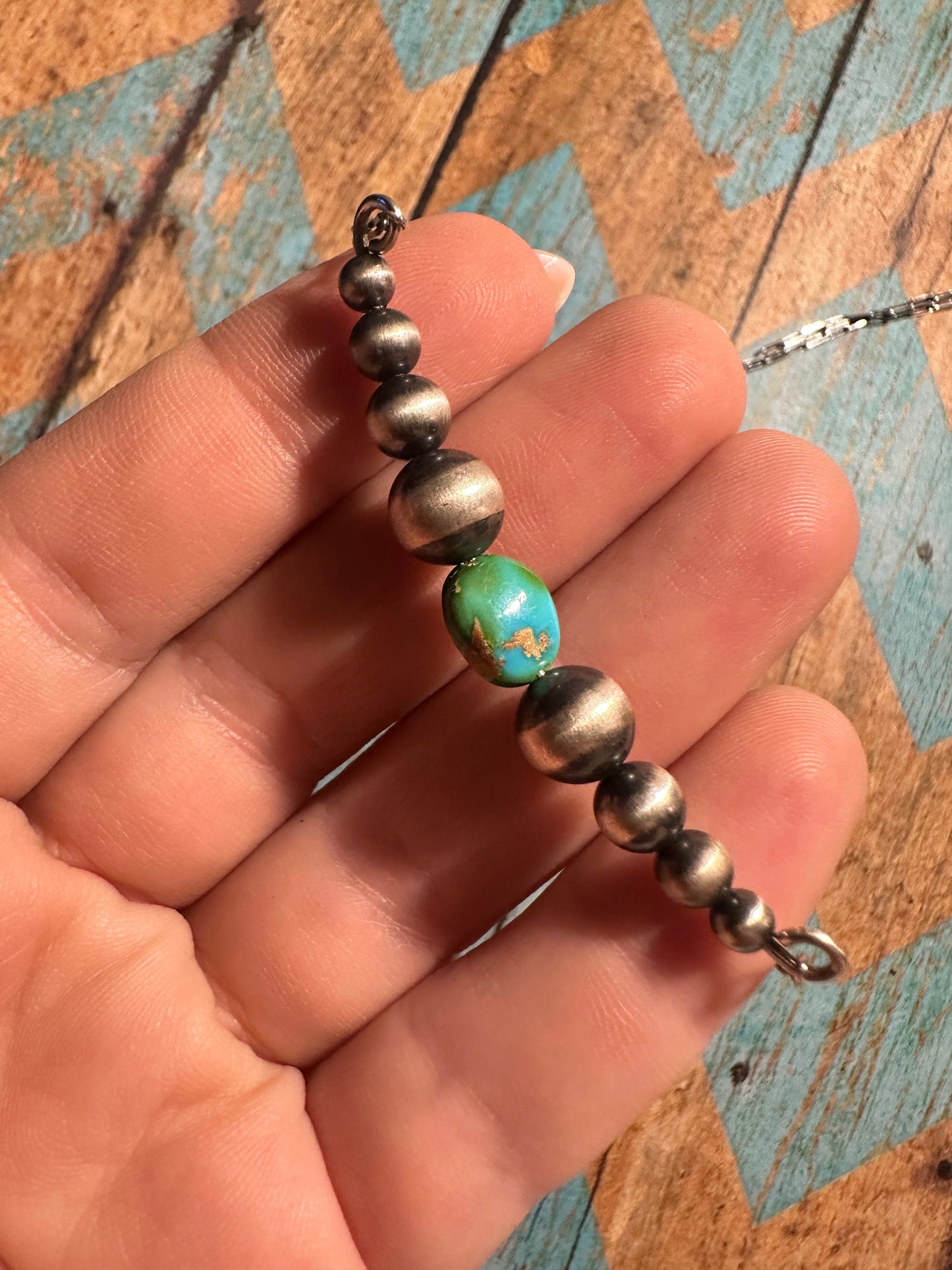 Beautiful Handmade Sterling Silver & Sonoran Mountain Turquoise Handcrafted Pearl Style Beaded Necklace