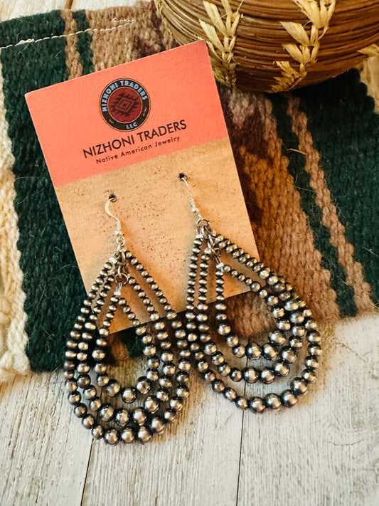 Handcrafted Sterling Silver Pearl Dangle 3 Hoop Earrings