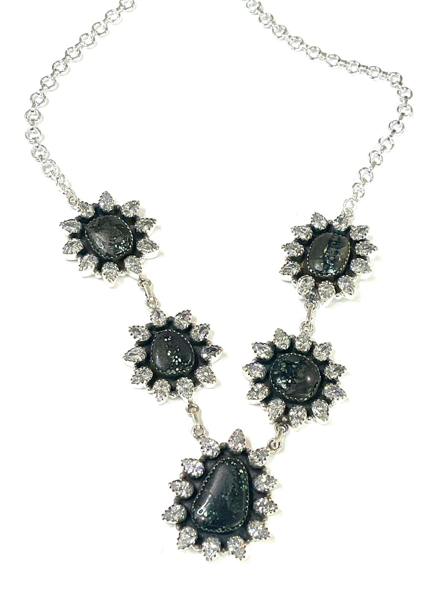 Handmade Sterling Silver , New Lander & Cubic Zirconia Necklace Signed Nizhoni