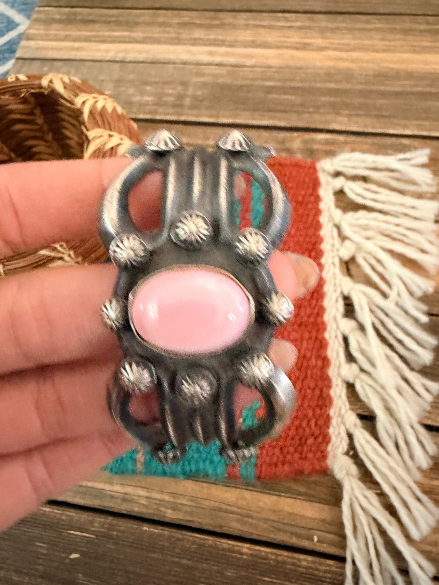 Handcrafted Queen Pink Conch & Sterling Silver Cuff Bracelet by Chimney Butte