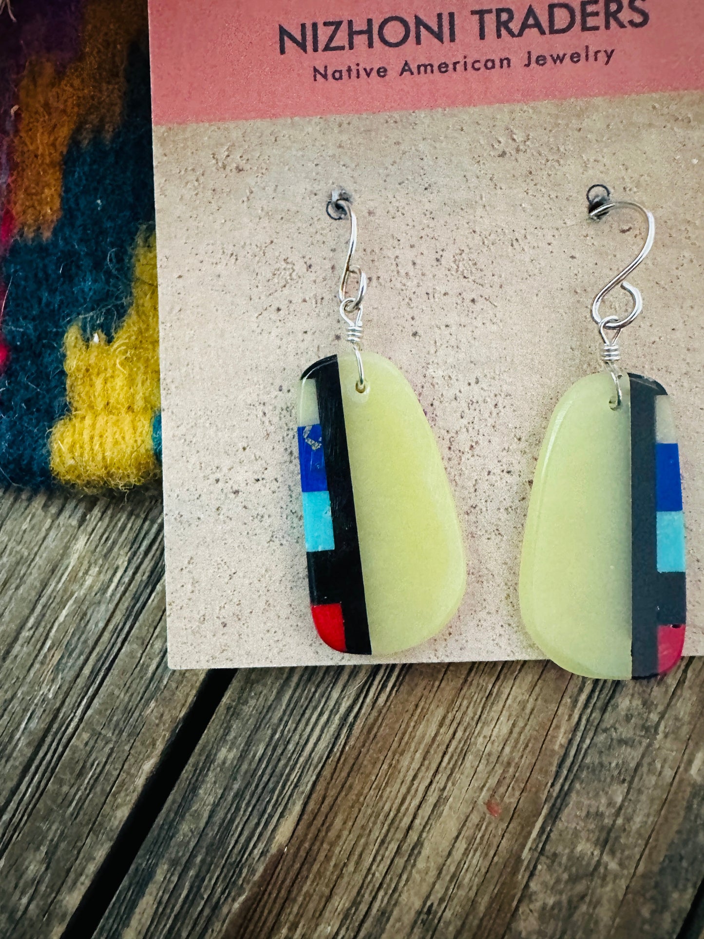 Handcrafted Multi Stone Inlay Slab Dangle Earrings