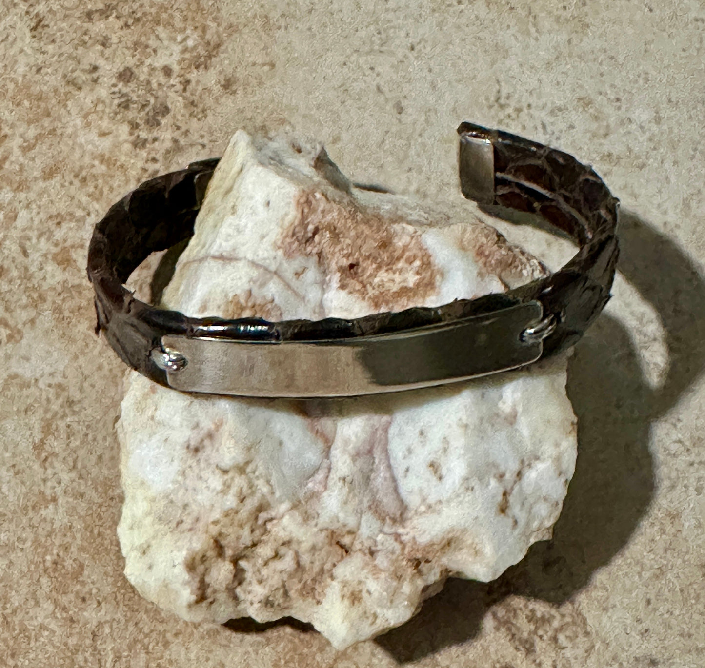 Brown Python Cuff w/ Sterling Silver Badge Bracelet