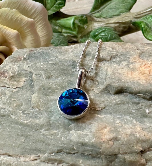 Blue Crystal Pendant Sterling Silver Necklace