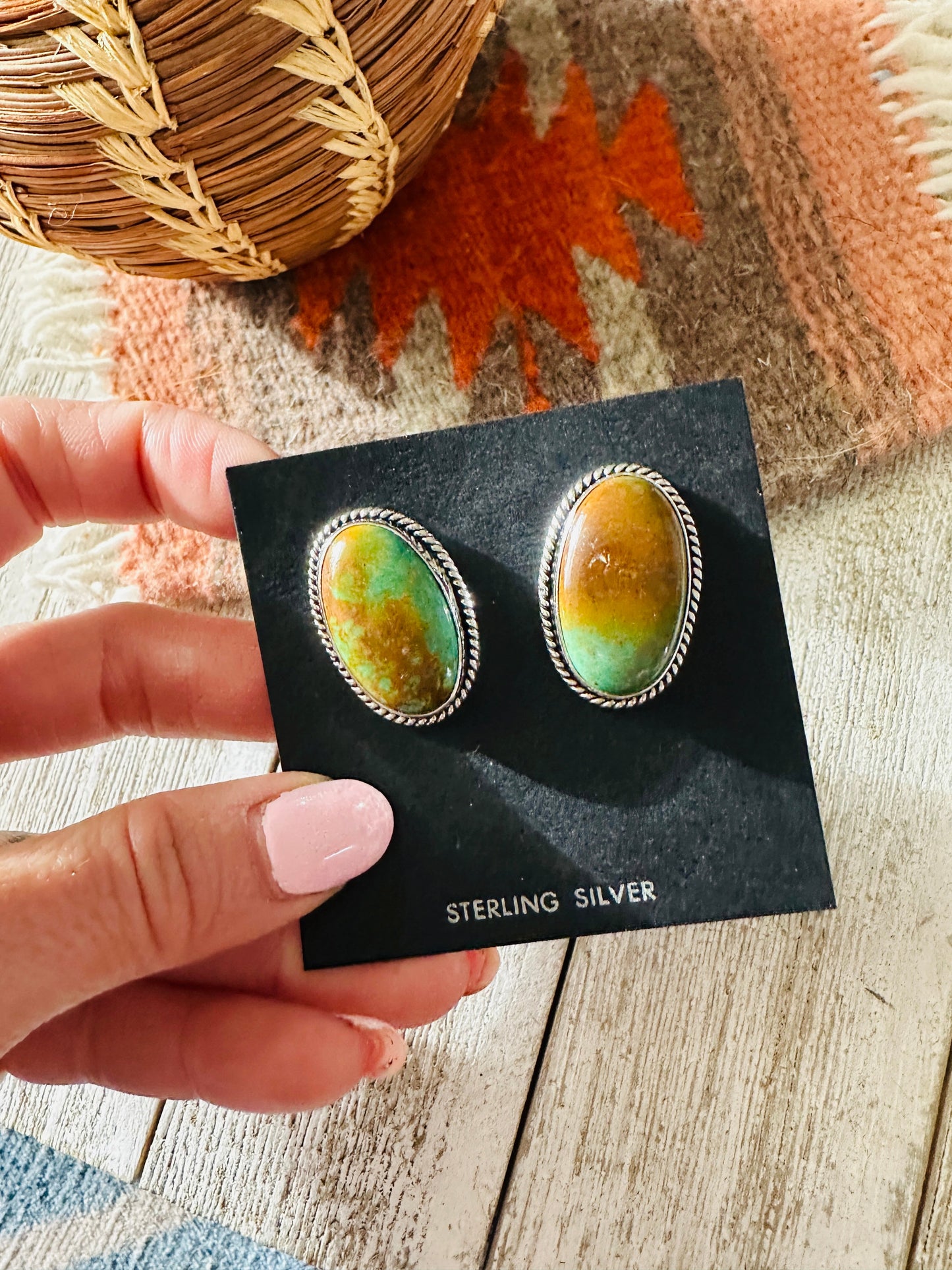 Handcrafted Sterling Silver & Royston Turquoise Post Earrings